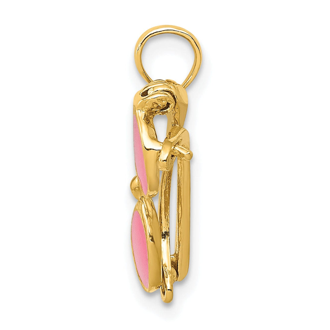 14k Yellow Gold Solid 3-Dimensional Polished Pink Enameled Finish Moveable Sunglasses Charm Pendant