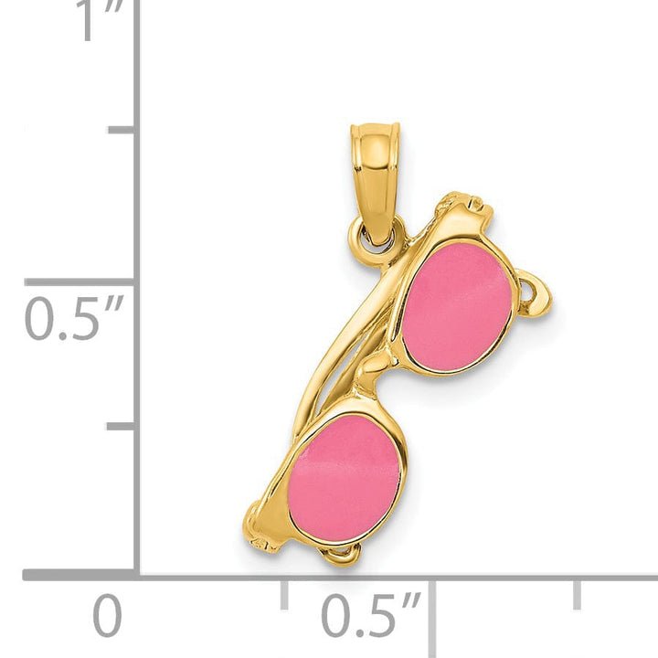 14k Yellow Gold Solid 3-Dimensional Polished Pink Enameled Finish Moveable Sunglasses Charm Pendant
