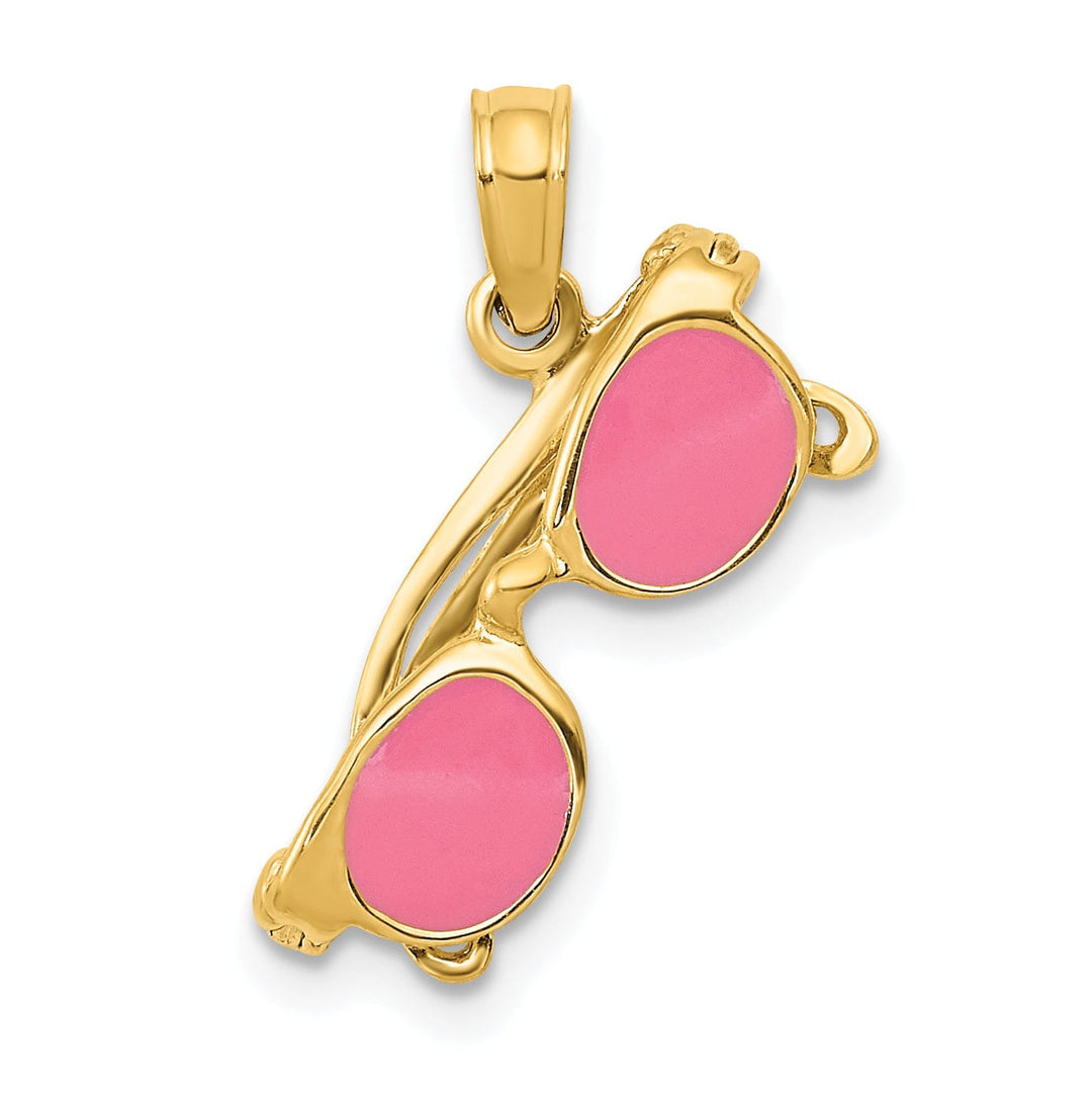 14k Yellow Gold Solid 3-Dimensional Polished Pink Enameled Finish Moveable Sunglasses Charm Pendant