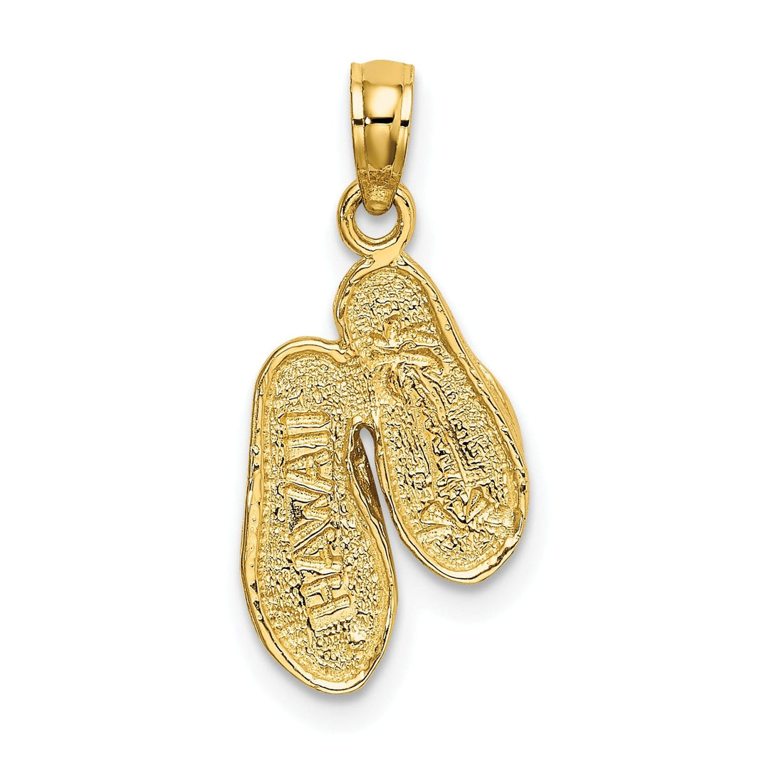 14k Yellow Gold, White Rhodium Textured Polished Finish Reversible HAWAII Double Flip-Flop Sandles Charm Pendant