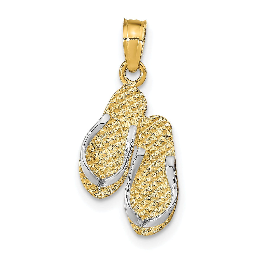 14k Yellow Gold, White Rhodium Textured Polished Finish Reversible HAWAII Double Flip-Flop Sandles Charm Pendant