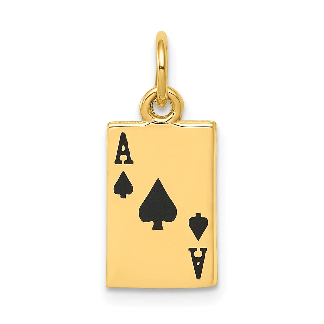 14k Yellow Gold Textured Polished Finish Black Enameled Ace of Spades Card Charm Pendant