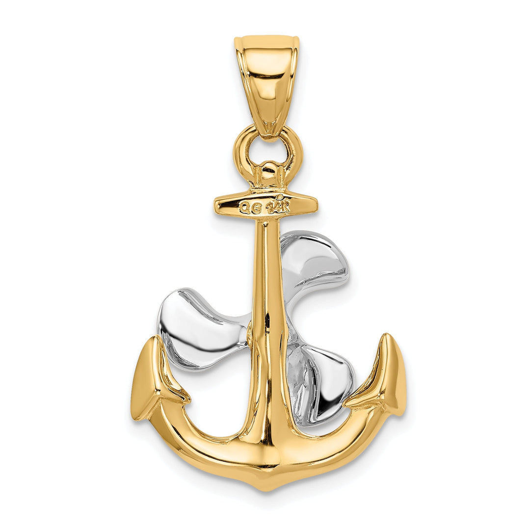 14k Two Tone Anchor Moveable Propeller Pendant