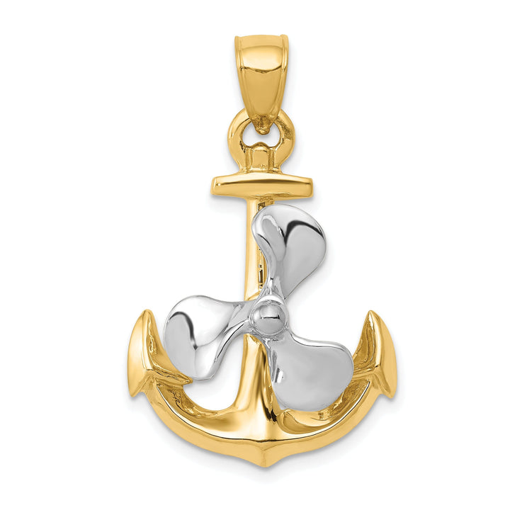 14k Two Tone Anchor Moveable Propeller Pendant