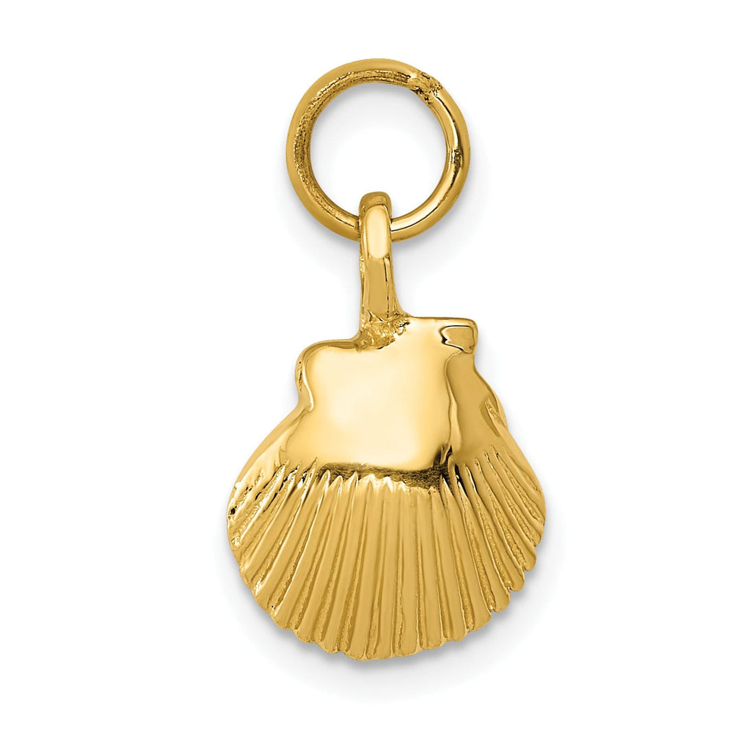 14k Yellow Gold Solid Texture Polished Finish Sea shell Charm Pendant