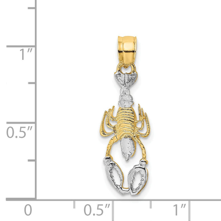 14K Yellow Gold White Rhodium Polished Textured Finish Lobster Charm Pendant
