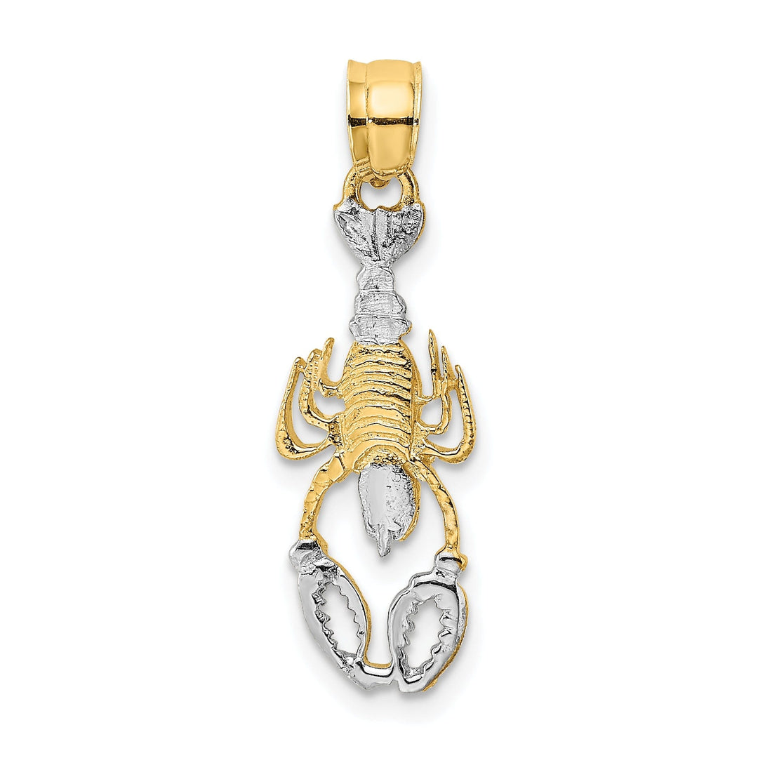 14K Yellow Gold White Rhodium Polished Textured Finish Lobster Charm Pendant
