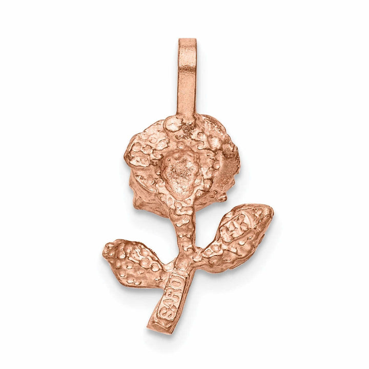 14k Rose Gold Diamind-cut Textured Back Solid Polished Finish Rose Charm Pendant