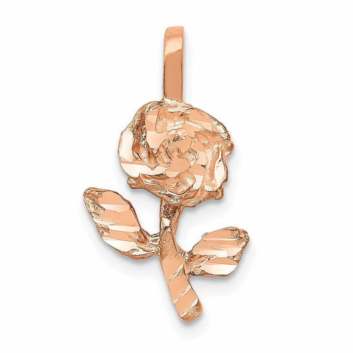 14k Rose Gold Diamind-cut Textured Back Solid Polished Finish Rose Charm Pendant