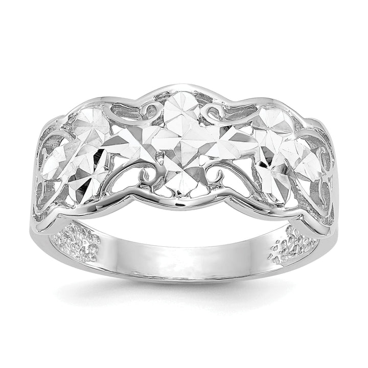 14k White Gold Diamond Cut Wave Ring