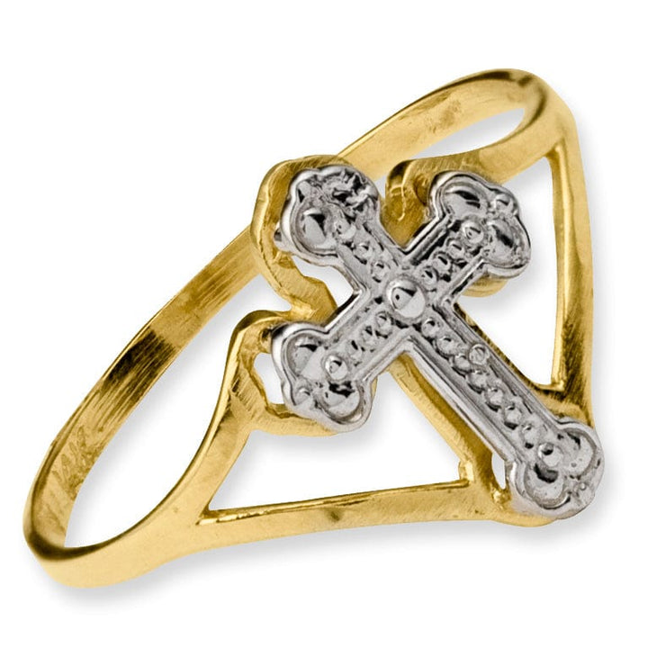 14k Two Tone Gold Cross Ring