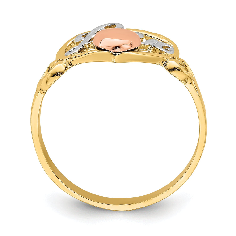 14k Tri Color Gold Love Heart Ring