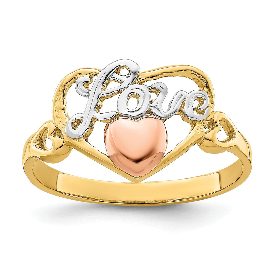 14k Tri Color Gold Love Heart Ring