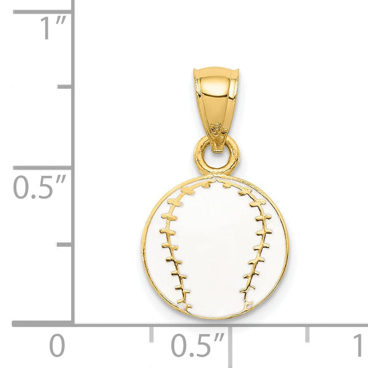 14k Yellow Gold White Enameled Baseball Pendant