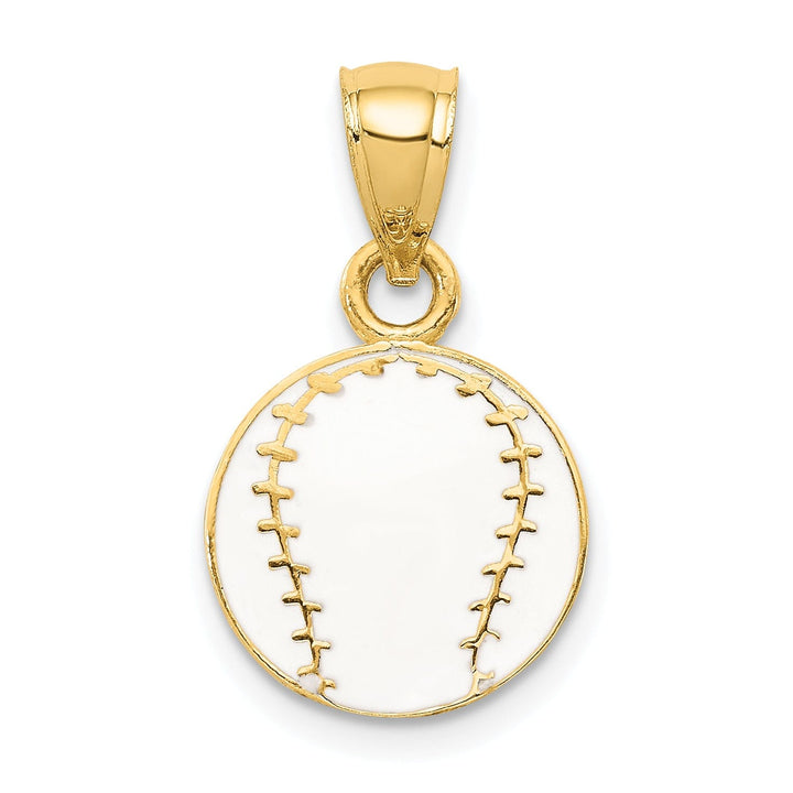 14k Yellow Gold White Enameled Baseball Pendant