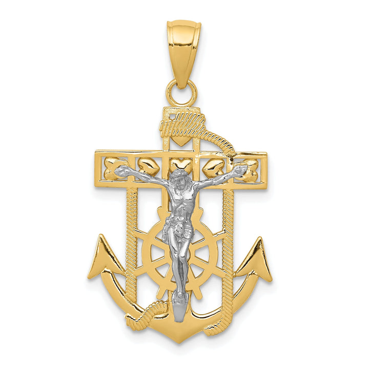 14k Two tone Gold Mariner's Crucifix Pendant