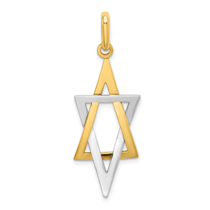 14K Yellow Gold Polished Elongated Shape Jewish Star Of David Pendant