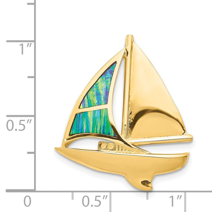 14k Yellow Gold Opal Sailboat Slide Pendant