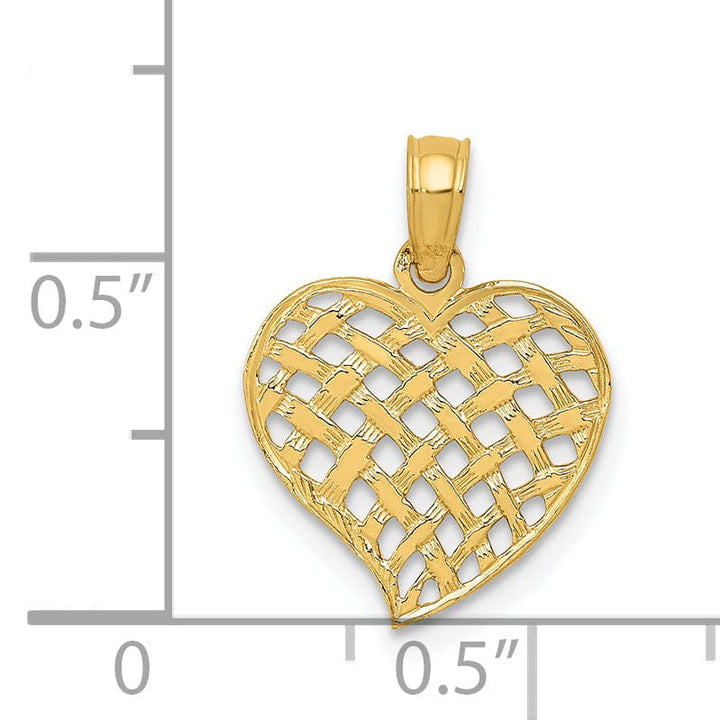 14k Yellow Gold Basket Weave Heart Pendant