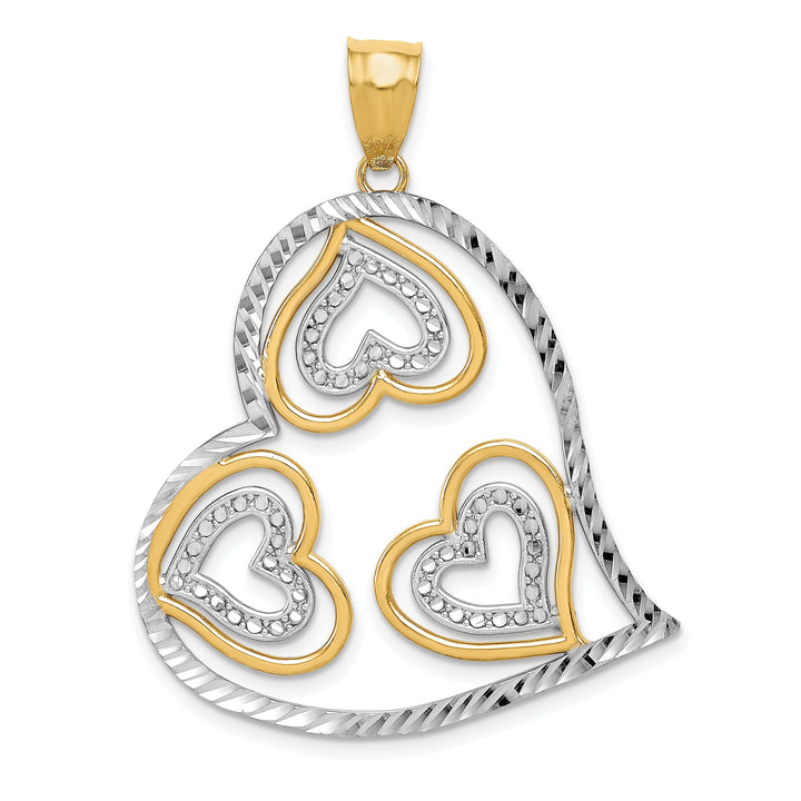 14K Two Tone Gold Diamond Cut Heart Pendant