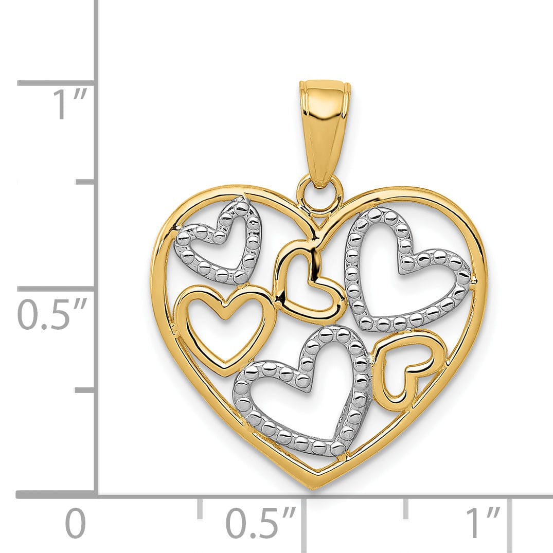 14K Two Tone Gold Diamond Cut Heart Pendant