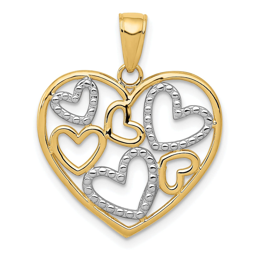 14K Two Tone Gold Diamond Cut Heart Pendant