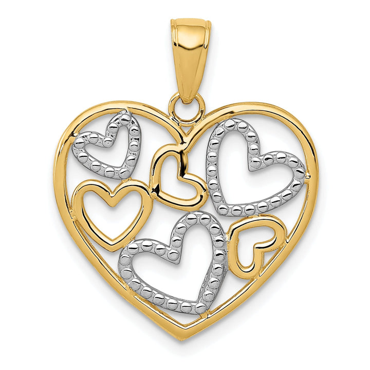 14K Two Tone Gold Diamond Cut Heart Pendant