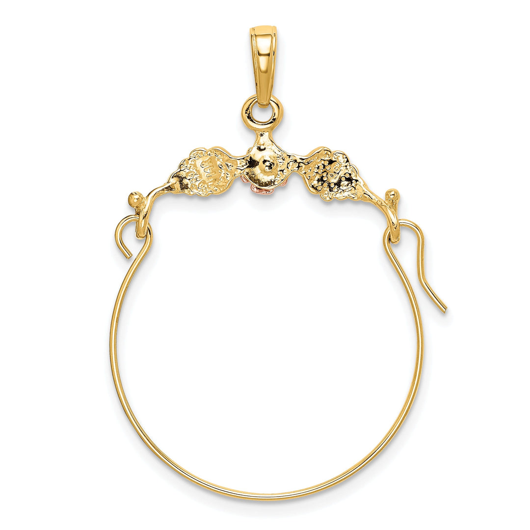 14k Yellow Rose Gold Leaves Plumeria Flower Charm Holder Pendant
