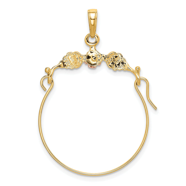 14k Yellow Rose Gold Leaves Plumeria Flower Charm Holder Pendant