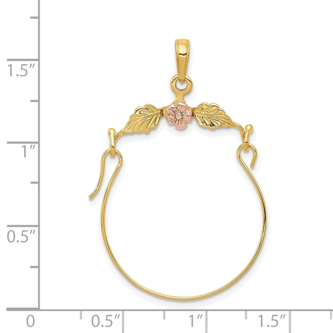 14k Yellow Rose Gold Leaves Plumeria Flower Charm Holder Pendant