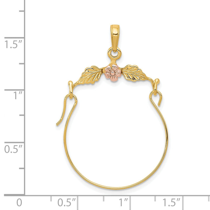 14k Yellow Rose Gold Leaves Plumeria Flower Charm Holder Pendant