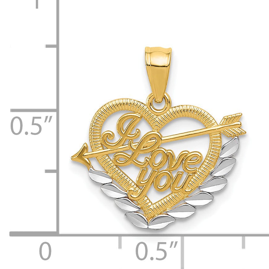 14k Two Tone Gold I Love You Heart Pendant