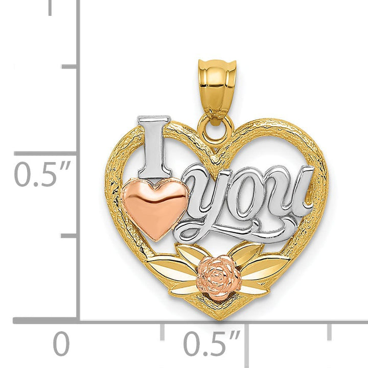 14k Two Tone Gold I Love You Heart Pendant