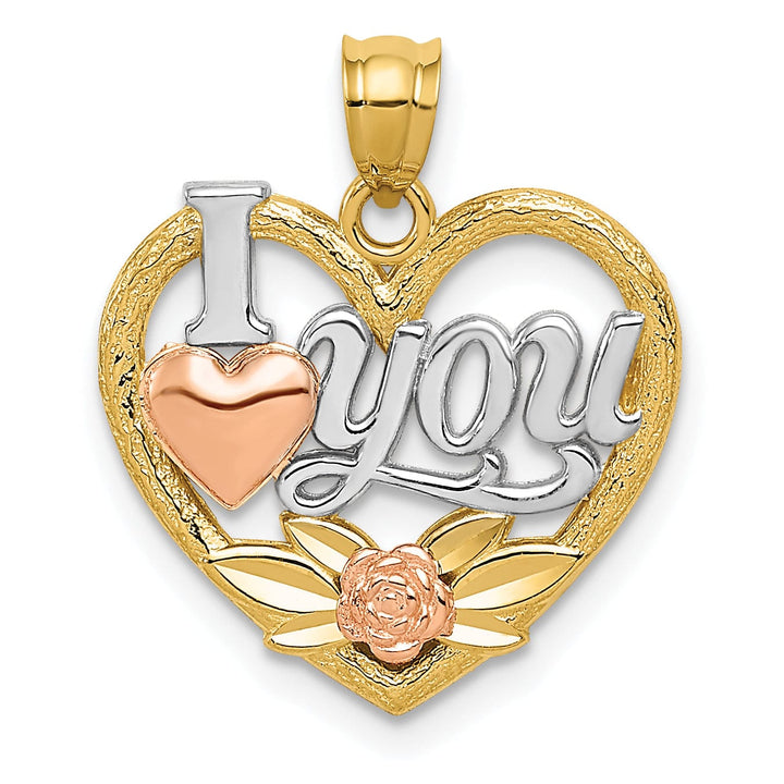 14k Two Tone Gold I Love You Heart Pendant