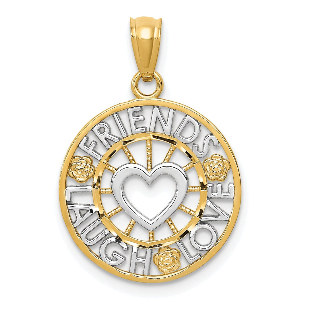 14k Two Tone Gold Friends, Laugh Love Pendant