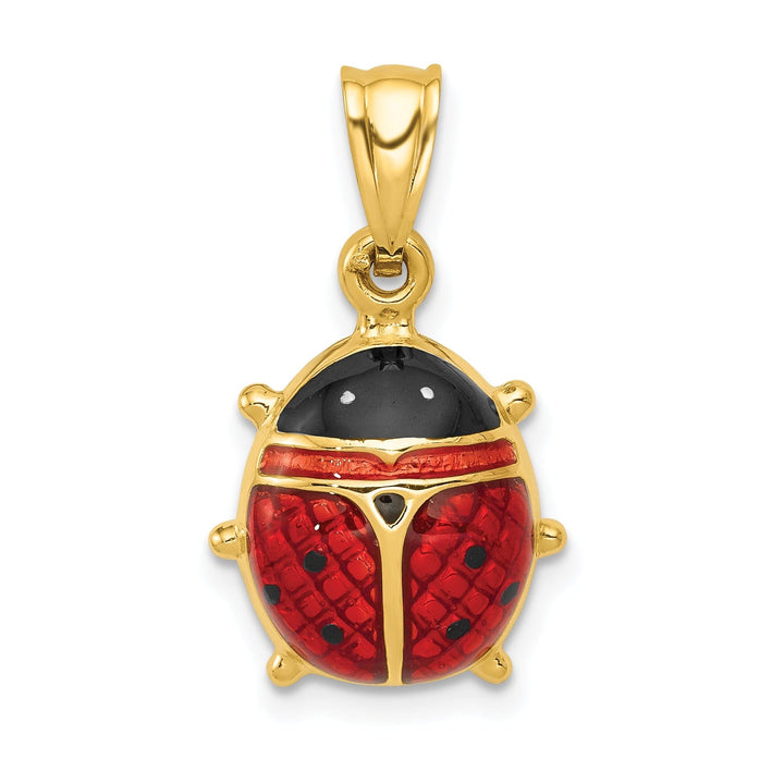 14k Yellow Gold Polished Red-Black Enameled Finish Semi-Solid Flat Back Ladybug Charm Pendant