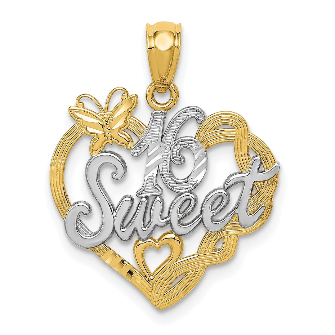 14k Two Tone Gold Sweet 16 Charm Pendant