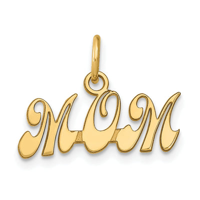 14k Yellow Gold Solid Polished Finish Fancy Script MOM Charm Pendant