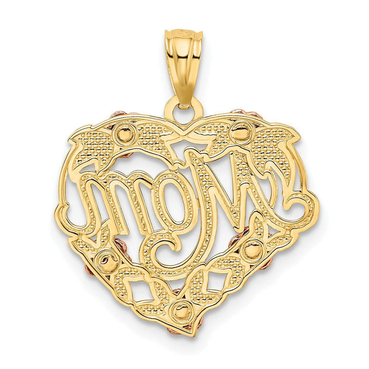 14k Two Tone Gold Mom Heart Charm Pendant