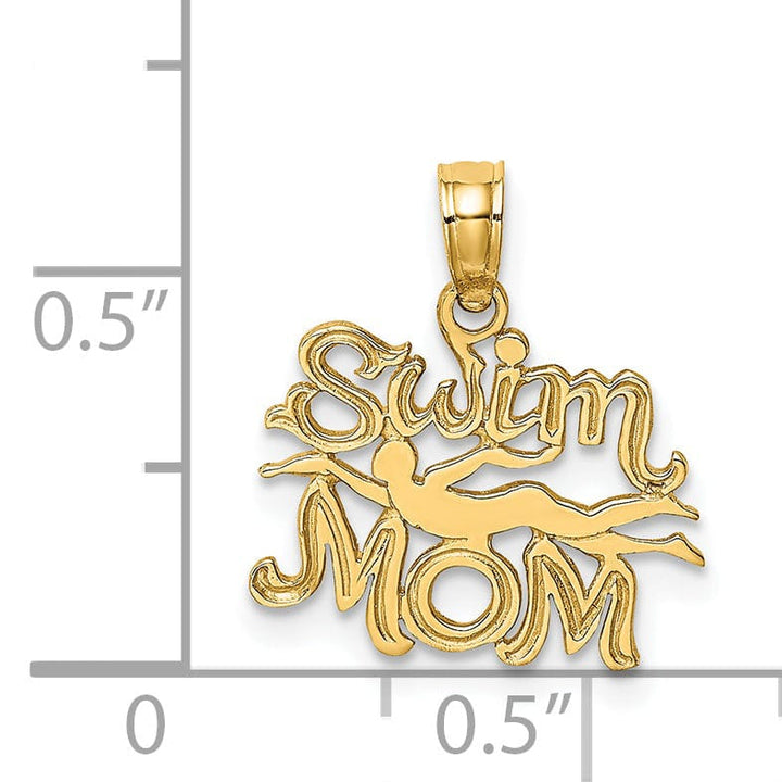 14K Yellow Gold Polished Textured Swim Mom Swimmer Charm Pendant