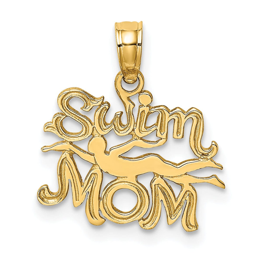 14K Yellow Gold Polished Textured Swim Mom Swimmer Charm Pendant