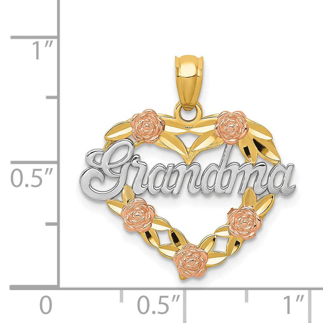 14k Two-tone Gold Rhodium Grandma Heart Pendant
