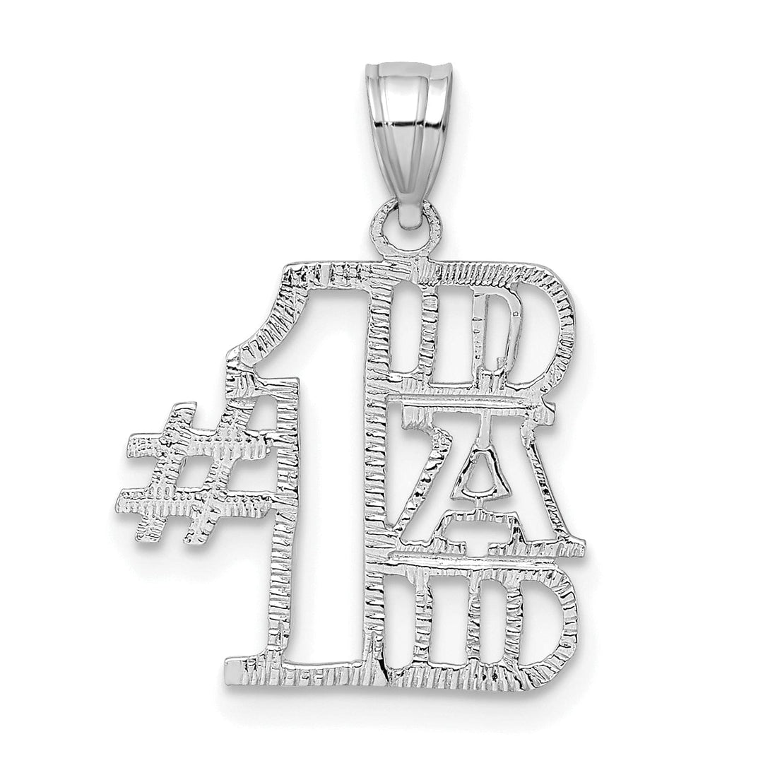 14K White Gold Textured Finish Script #1 DAD Vertical Shape Charm Pendant