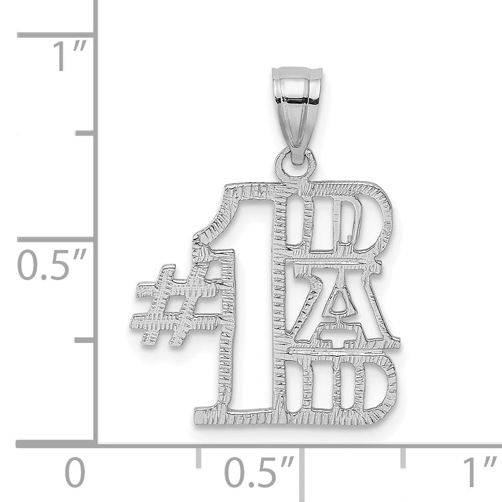 14K White Gold Textured Finish Script #1 DAD Vertical Shape Charm Pendant