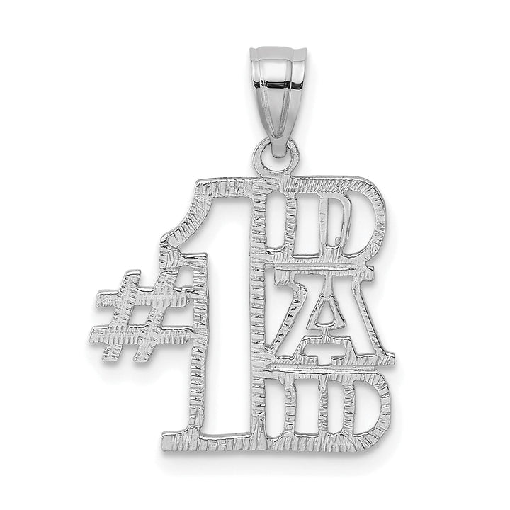 14K White Gold Textured Finish Script #1 DAD Vertical Shape Charm Pendant