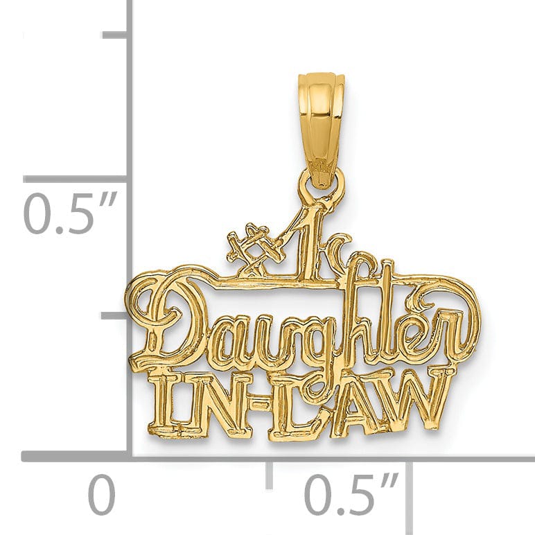 14k Yellow Gold Flat Back Polished Finish #1 DAUGHTER-IN-LAW Script Design Charm Pendant