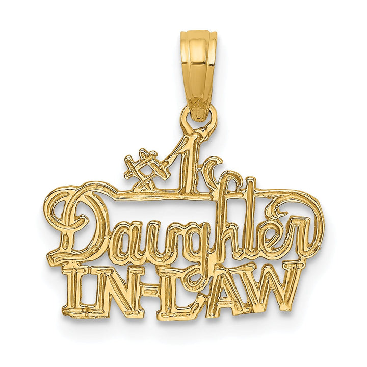 14k Yellow Gold Flat Back Polished Finish #1 DAUGHTER-IN-LAW Script Design Charm Pendant