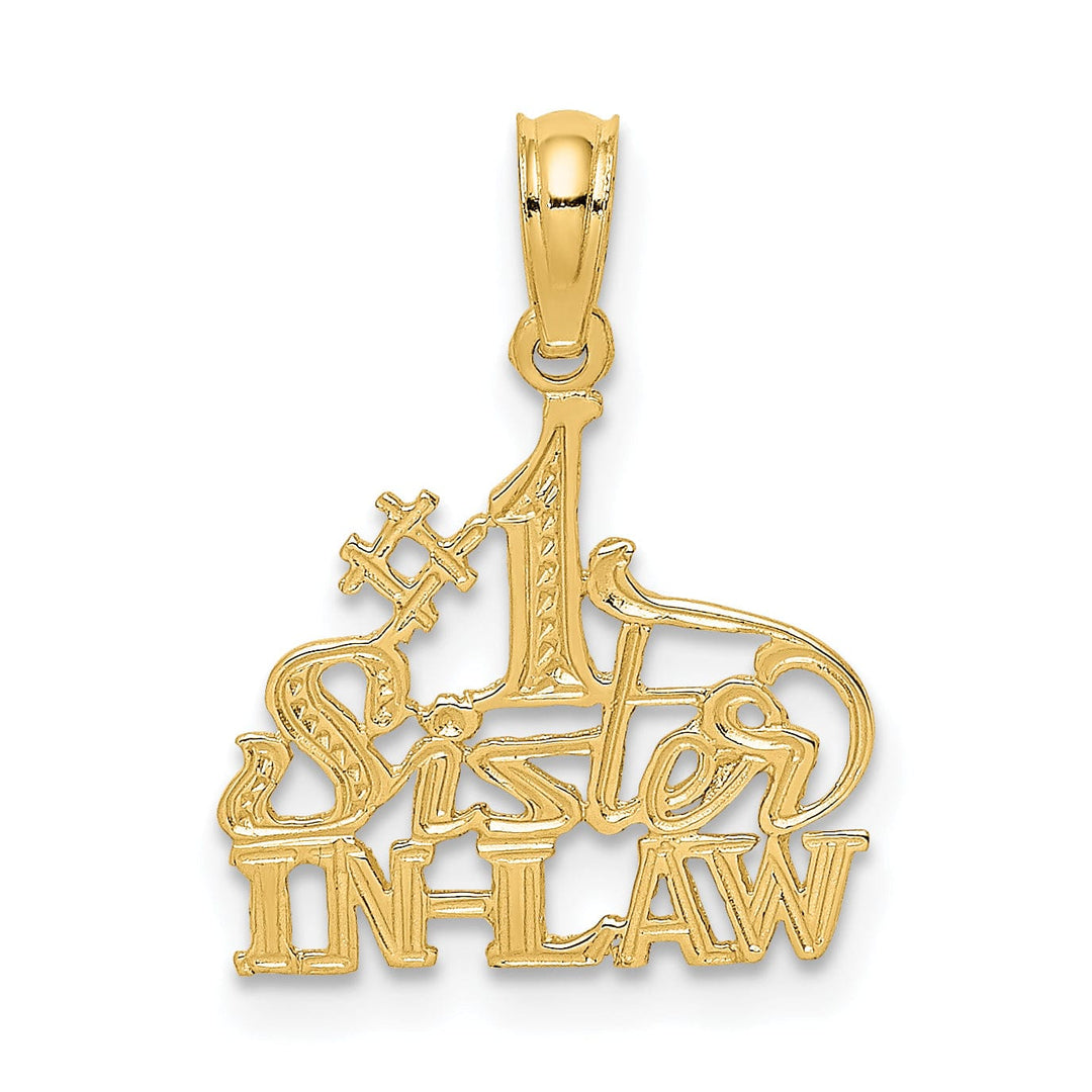 14k Yellow Gold Textured Back Polished Finish Script #1 SISTER-IN-LAW Charm Pendant