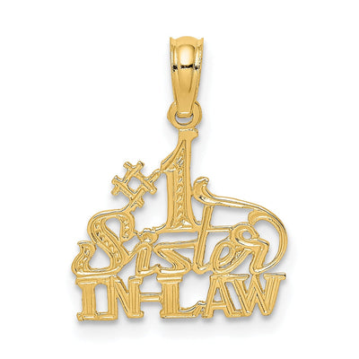 14k Yellow Gold Textured Back Polished Finish Script #1 SISTER-IN-LAW Charm Pendant at $ 48.61 only from Jewelryshopping.com