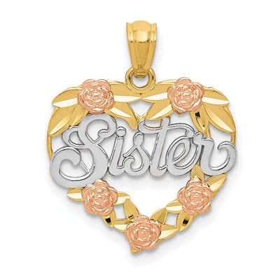 14k Two Tone Gold Sister Heart Charm Pendant at $ 99.99 only from Jewelryshopping.com